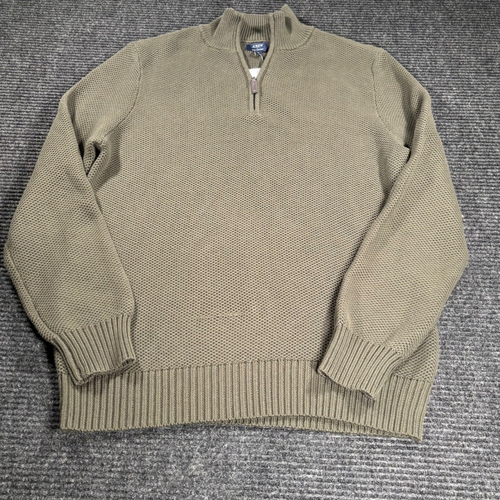 J.Crew Mens Quarter Zip Waffle Knit Cotton Sweater Olive Green CA561 Size M